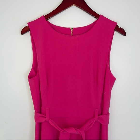 Calvin Klein A-line fit & flare belted ponte dress midi sleeveless pink 10 - Picture 3 of 6